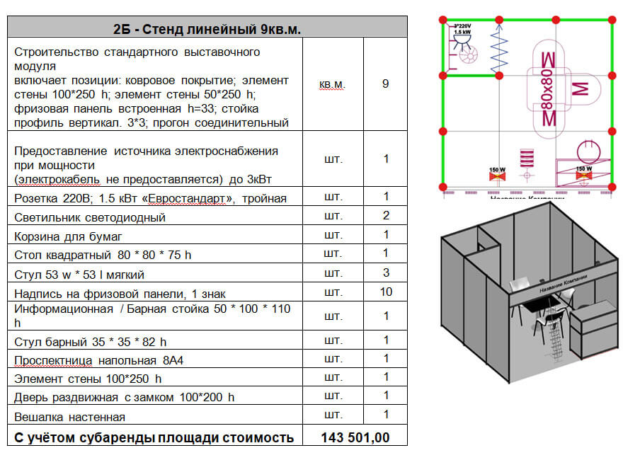 2Б - стенд линейный 9кв.м.